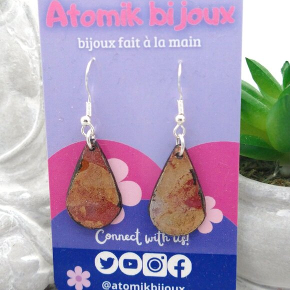 Handmade métal color mix polymer clay earrings. Boucles d'oreilles - Picture 1 of 6